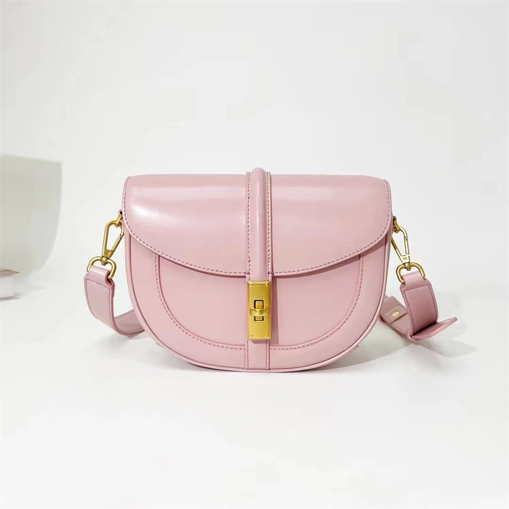 Classic Saddle Bag Leather Diagonal Pink Ladies Ba