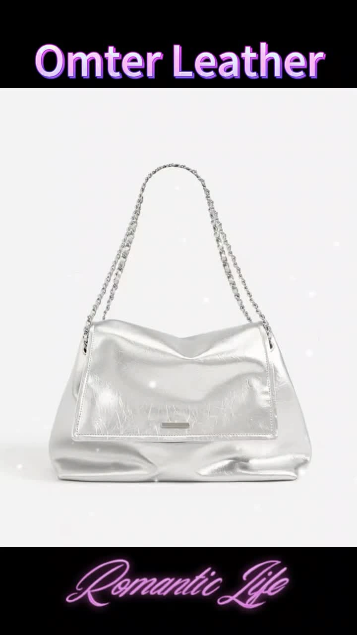 Shiny Silver Genuine Leather Women's Tote Bag