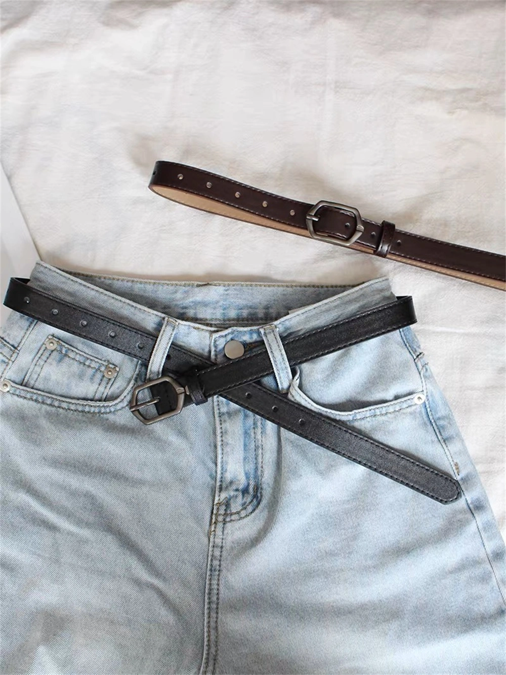 Classic Ladies Genuine Leather Skinny Belt
